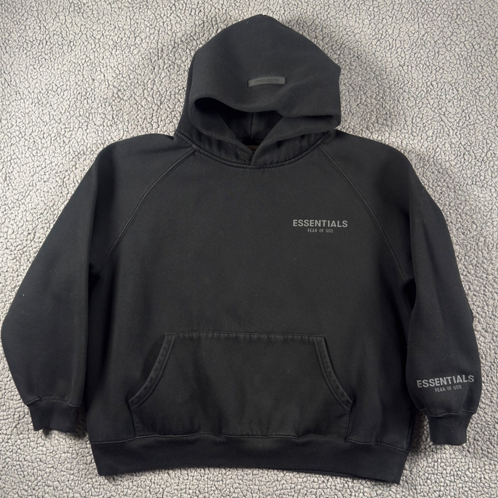 Fear of God Essentials Hoodie Mens Large Black Logo Pullover Sweatshirt Large